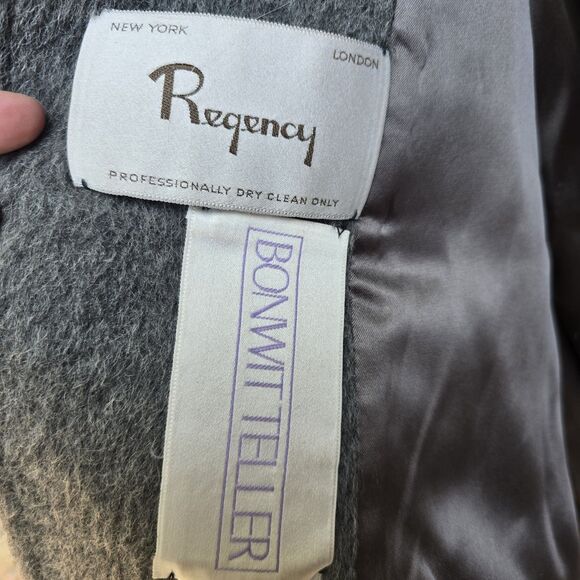 Vintage USA Regency Wool Trench Coat Gray Silky Lining Womens XL Bonwit Teller - Picture 5 of 15